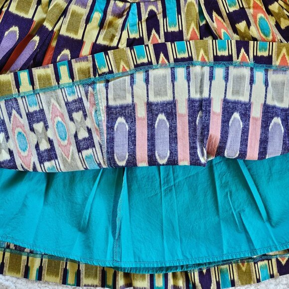 Pleated Multi-Color Ikat Print Skirt Side Zipper & Wide Waistband Women's 6 - Picture 7 of 8